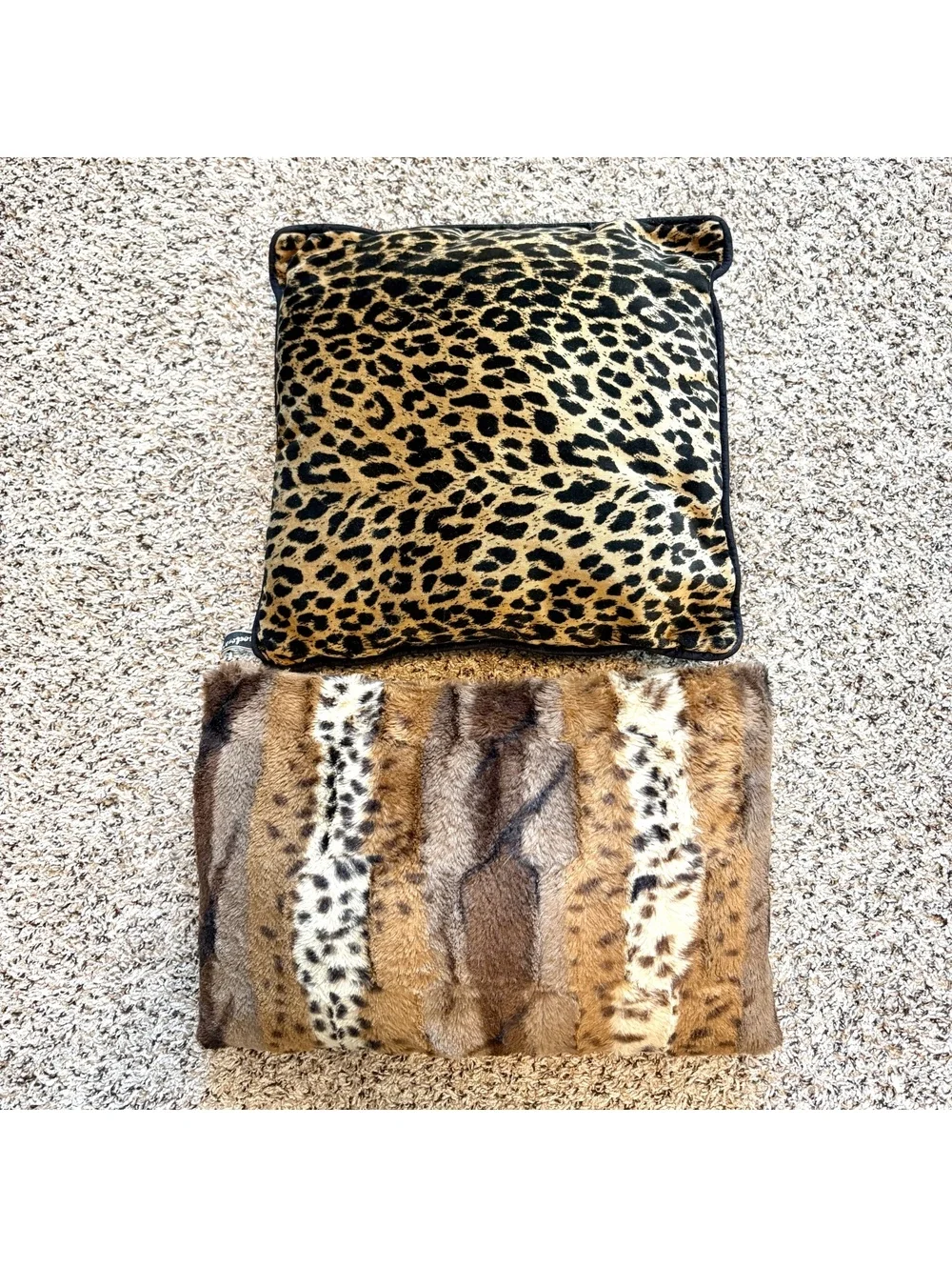 Set of 2 Faux Fur Animal Print Throw Pillows Leopard Cheetah Accent Cushions