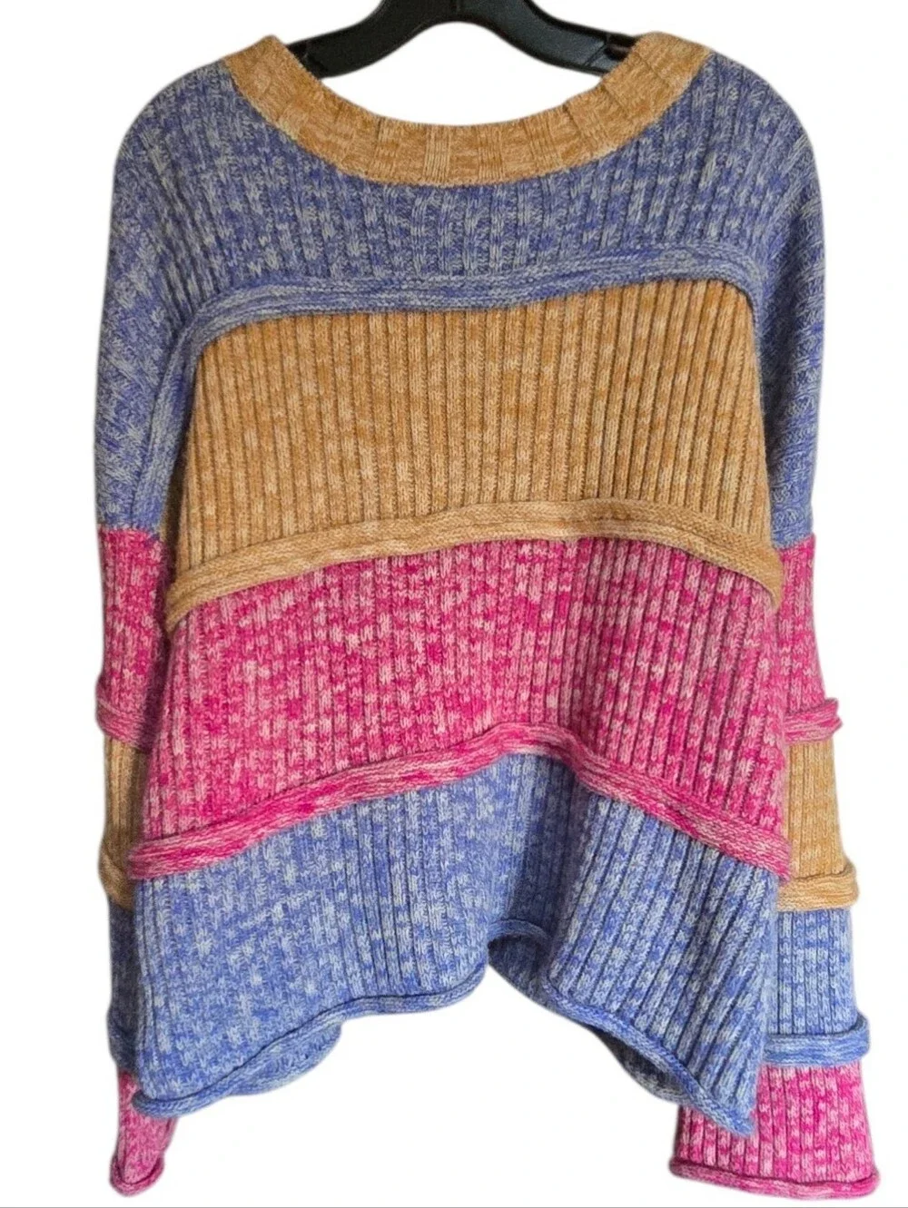 entro Colorblock Ribbed Crewneck Sweater in Blue, Pink & Tan