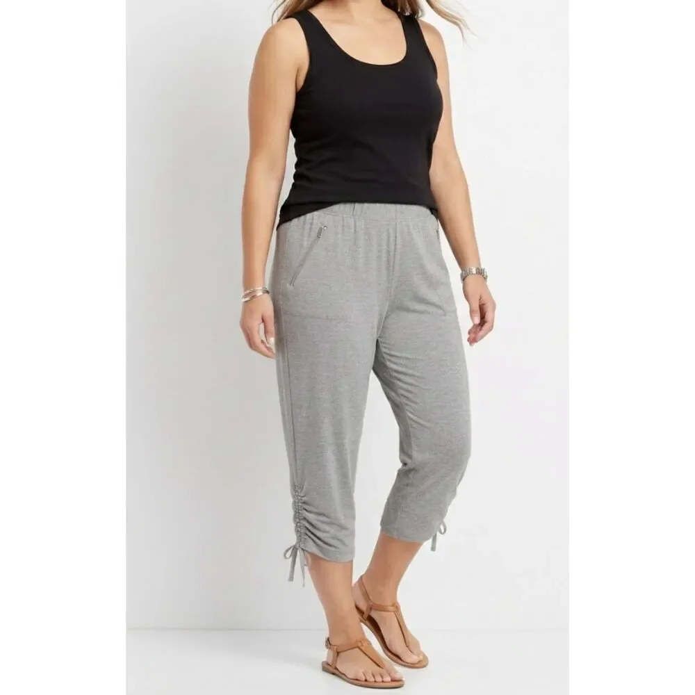 Susan Graver Weekend Ruching Tie Hem Crop Pants Women's Plus Size 1X Petite