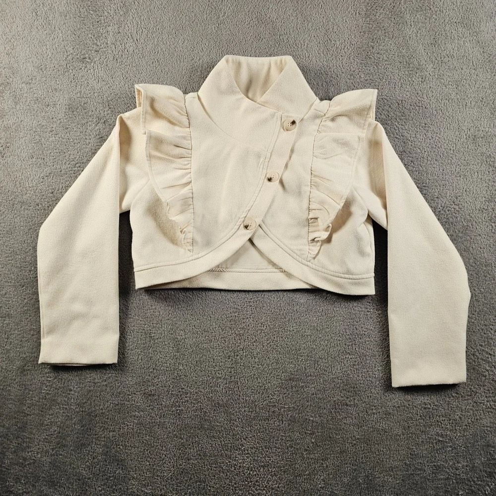 Mia Joy Joyfolie Girls Cream Fleece Ruffle Cropped Bolero Jacket Size 10