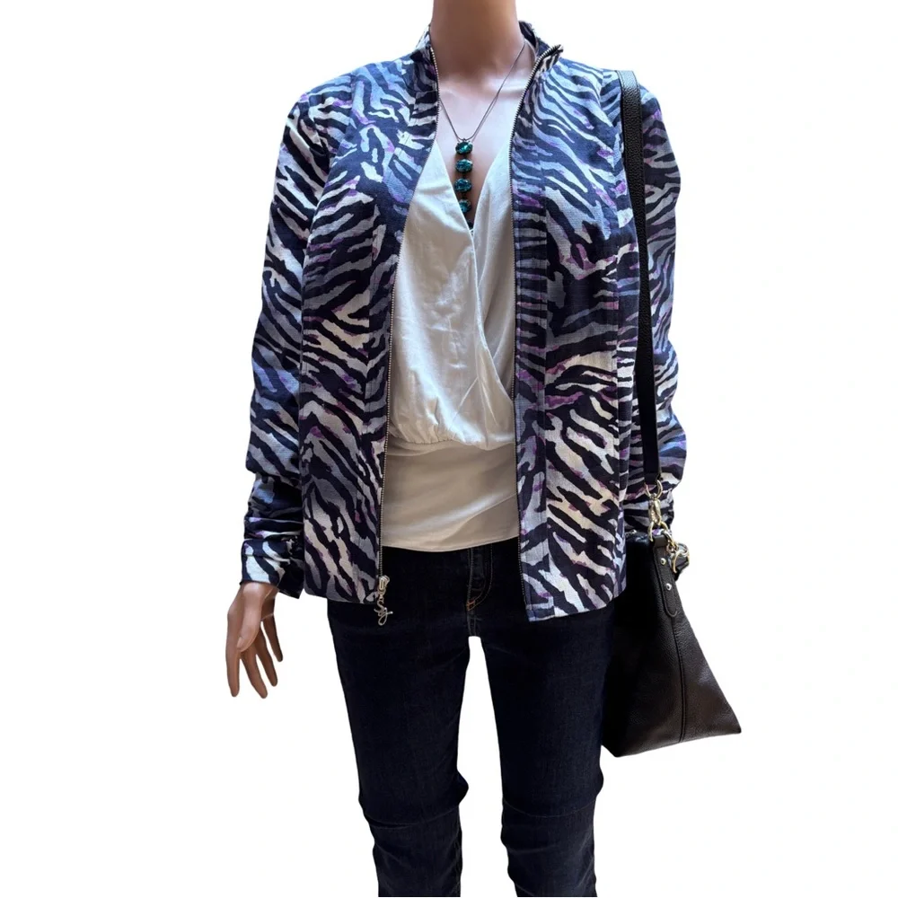 Susan Graver Black Purple Bomber Jacket – Chic Outerwear