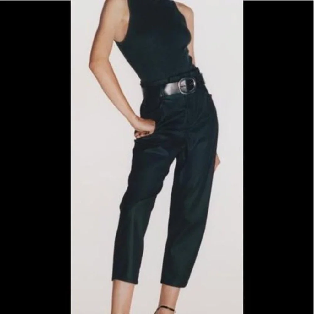Zara Black Coated Baggy Paperbag Waist Pants 2