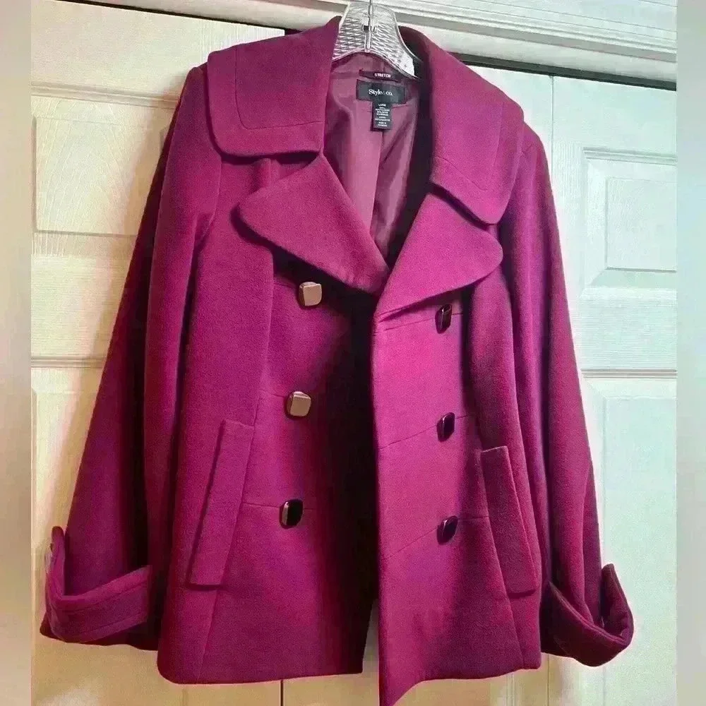 In Perfect condition Style & Co. Purple Double Breasted Button women Jacket SZ L