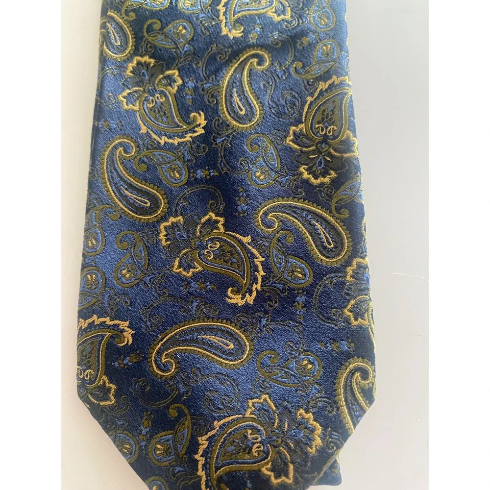 BOCARA Mens Silk‎ Tie Navy Blue Gold Paisley Formal Necktie