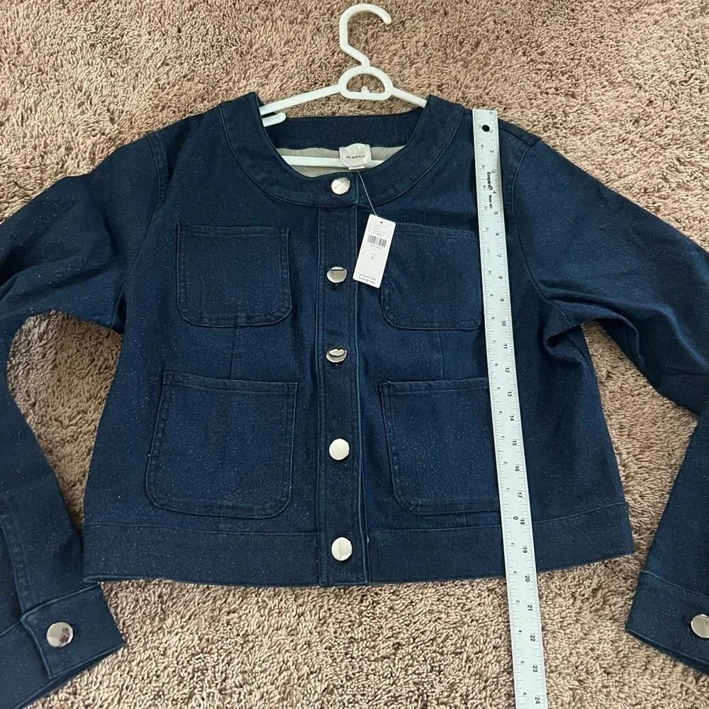 NWT new large Anthropologie Maeve Cora patch pocket denim sparkle jacket jean