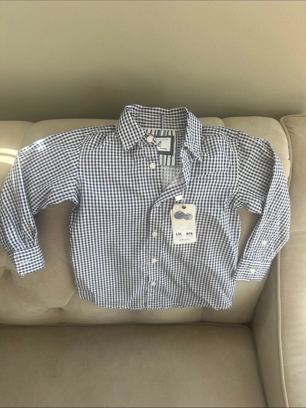 Denim & Flower Blue and White Gingham Button-Down Shirt - Kids