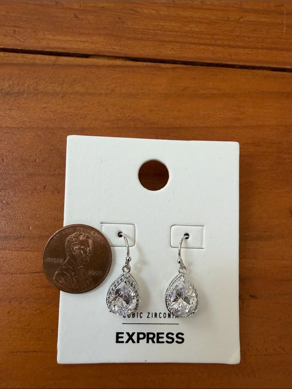 Express Silver Teardrop Cubic Zirconia Earrings, NWT