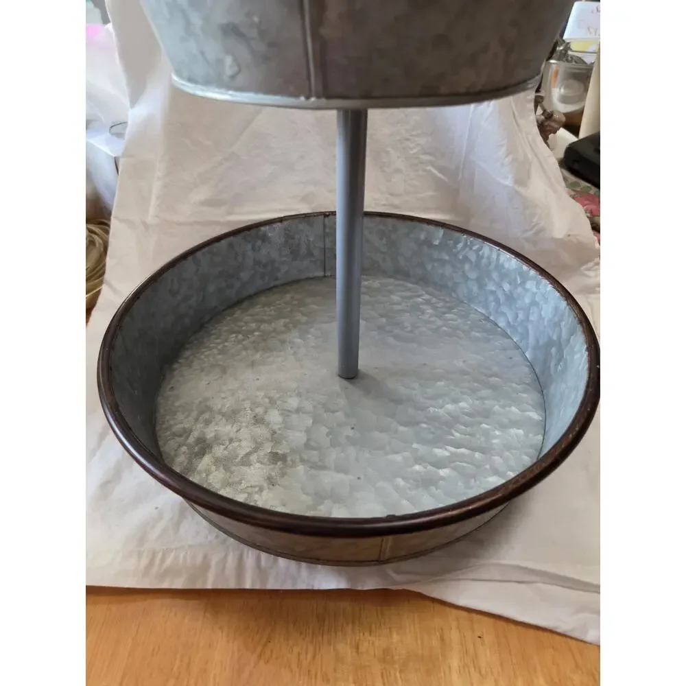 Galvanized 2 Tier Farmhouse Serving Tray With Handle For Carrying