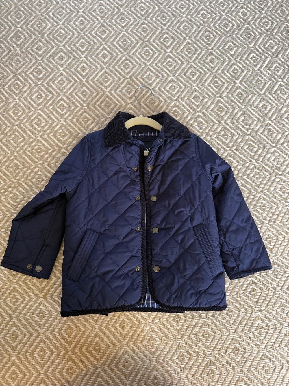 E Land Kids Navy Quilted Jacket with Corduroy Collar