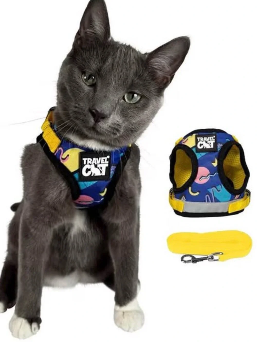 Multicolor Padded Harness with Yellow Leash
