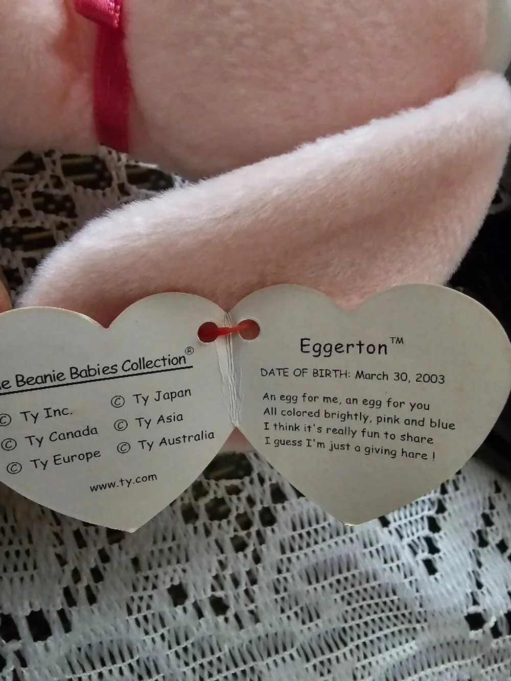 NWT 2003 Ty Beannie Babies EGGERTON Pink Easter Bunny