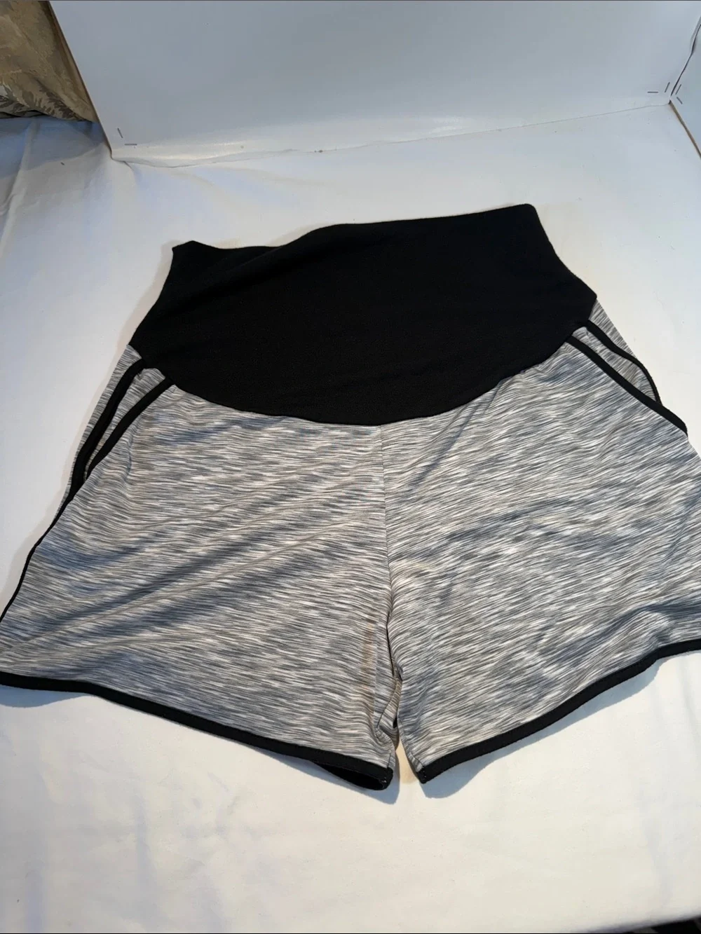 High-Waist Maternity Lounge Shorts in Black & Heather Gray
