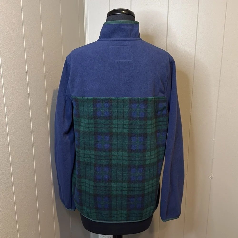 Women's Lands' End Heritage Quarter-Snap Fleece Pullover Small Plaid Pockets