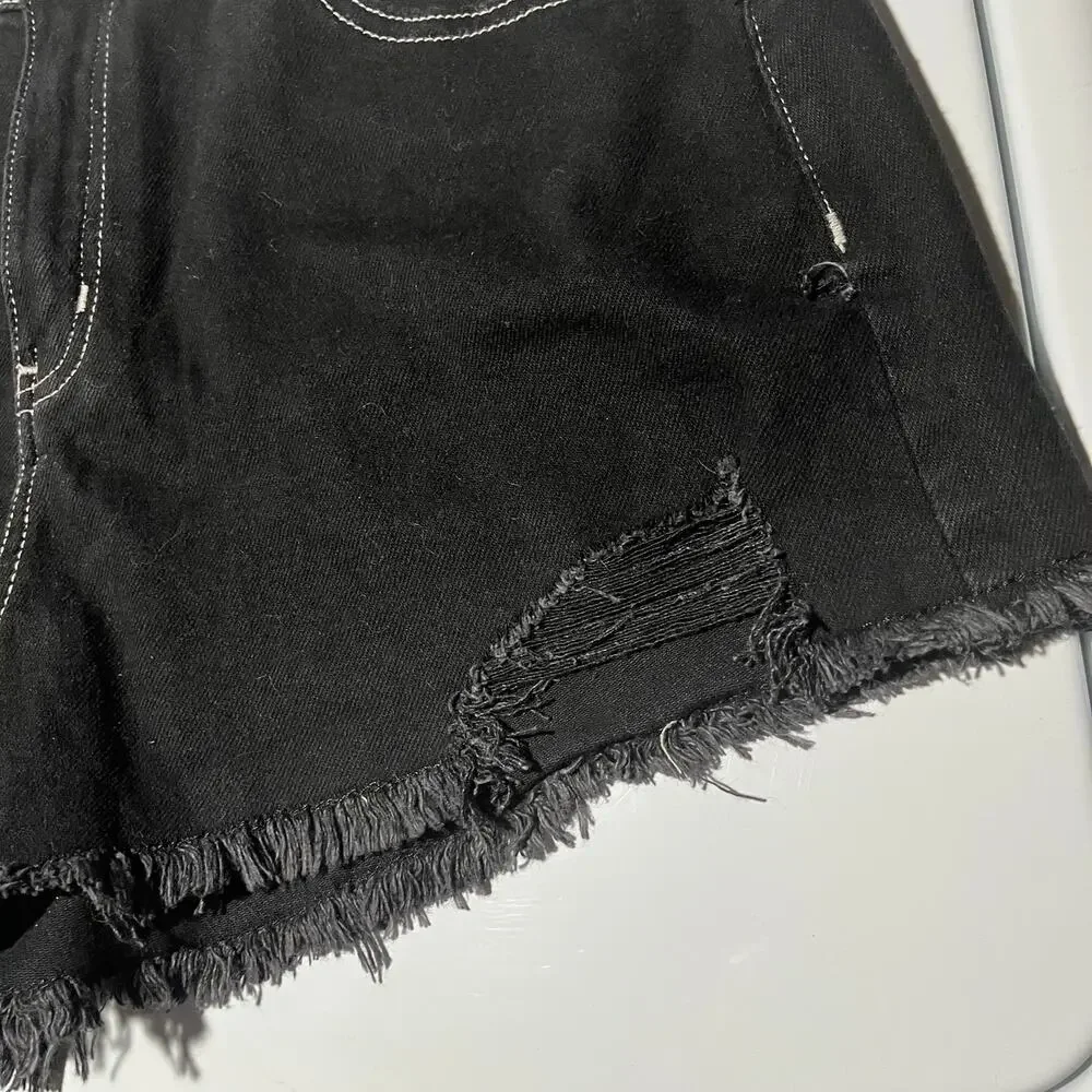 Super High Rise Cutoff Black Destructed Denim Shorts 9 / 29W SO Y2K goth grunge