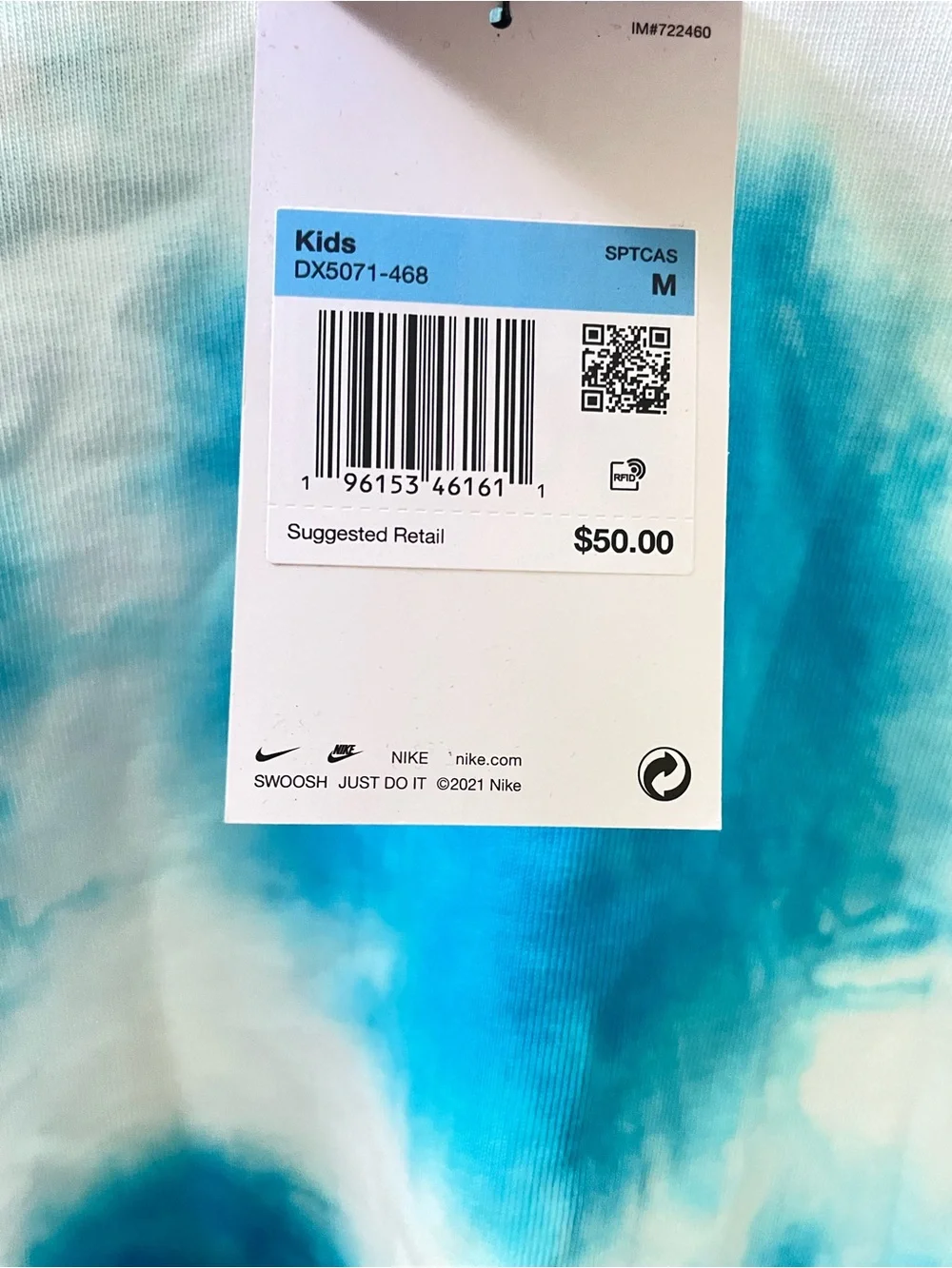 NWT Nike Kids Size Medium Blue White Tie Dye Slouchy Boxy Long Sleeve Crop Top