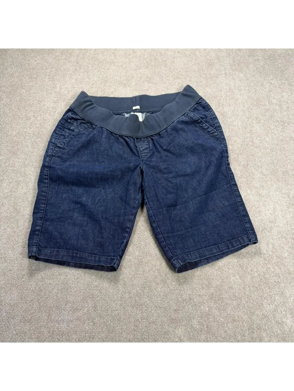 Old Navy Maternity Low Rise Denim Shorts Size Large Dark Wash Stretch Knit Waist