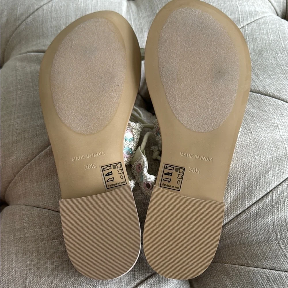 New N T Free People Cream and Blue Lace-Up Sandals