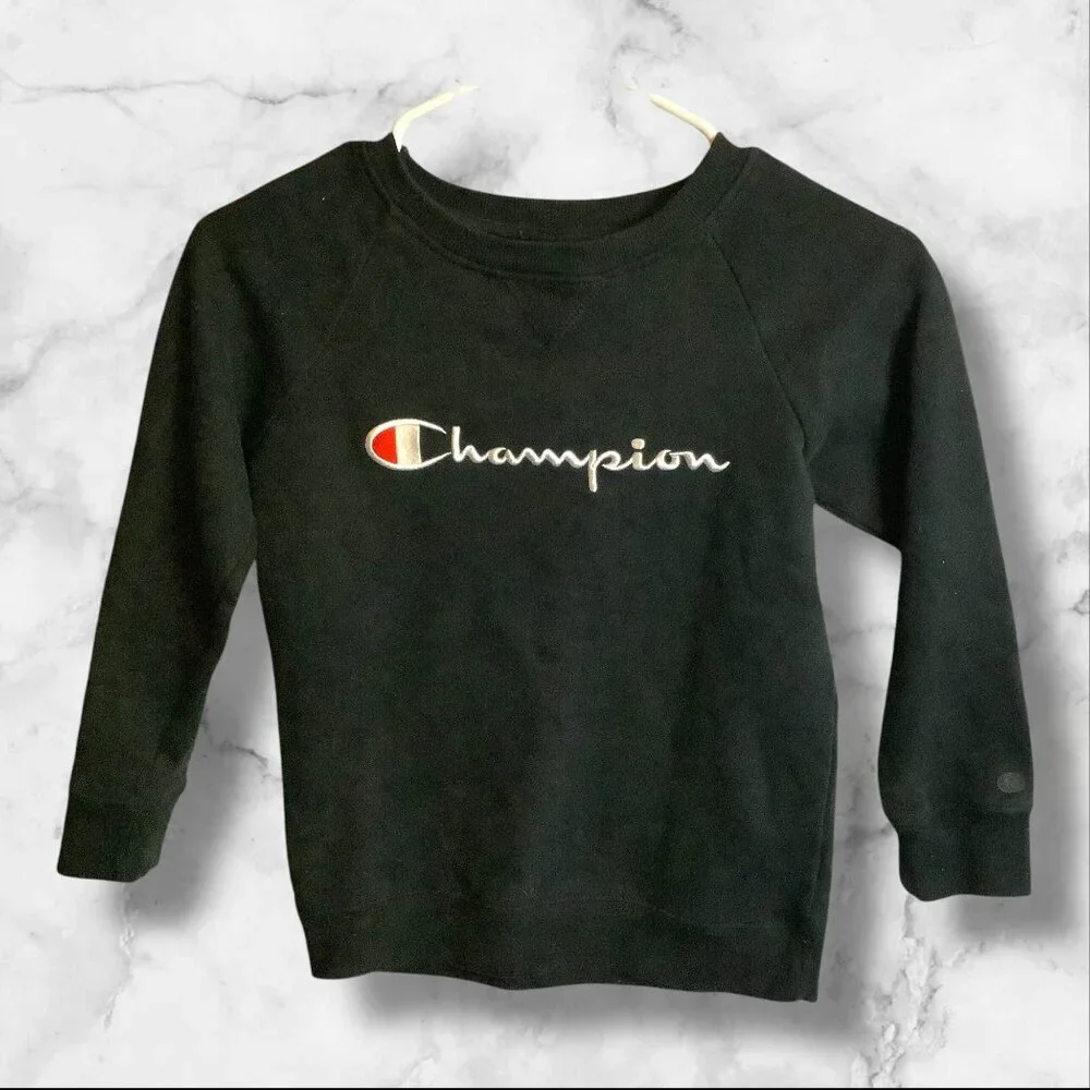Champion Authentic Athleticwear Girls Size S Black Pullover Crew Neck Sweatshirt