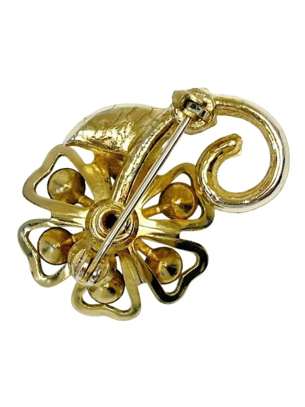 Coro Blue Rhinestone Flower Brooch Mid-Century Gold Tone Costume Jewelry