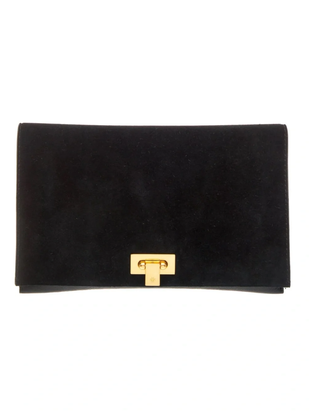 Tory Burch Black Suede Leather Clutch with Gold Turn-Lock - NWT
