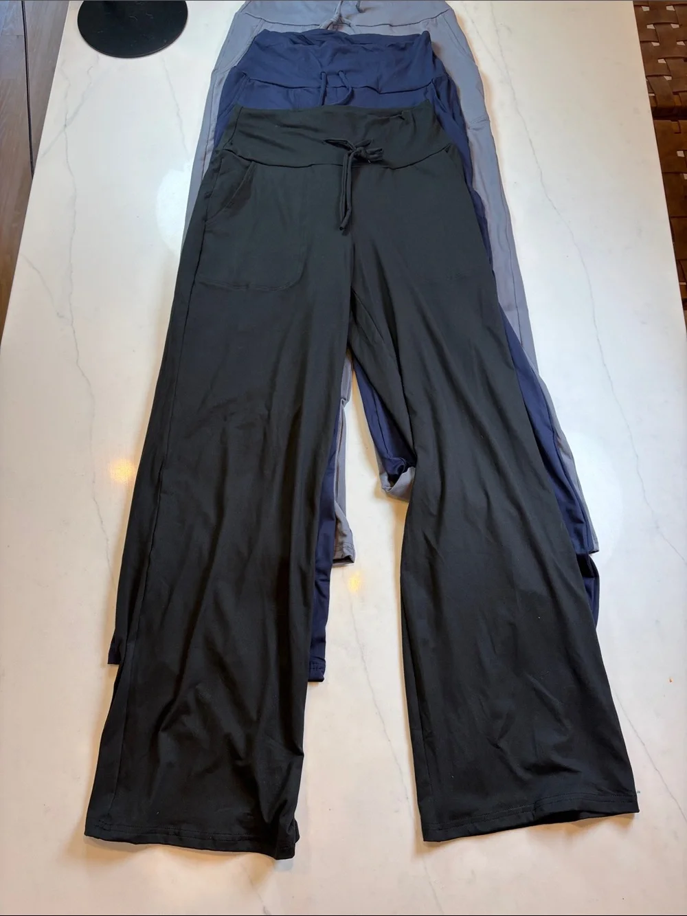 Wide Leg Lounge Pants - Black, Navy, Light Gray (3-Pack)