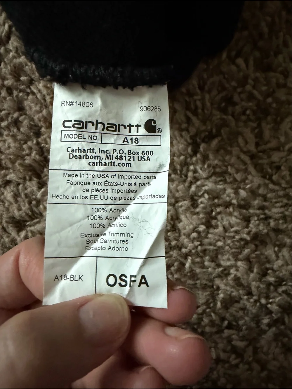 Carhartt A18 Black Cuffed Beanie Watch Hat Winter Cap OSFA Unisex