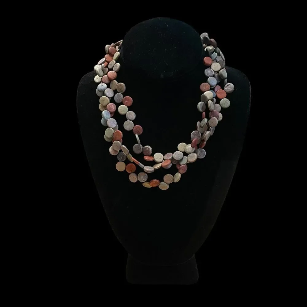 Vintage Wood Multi-strand Multicolor Necklace
