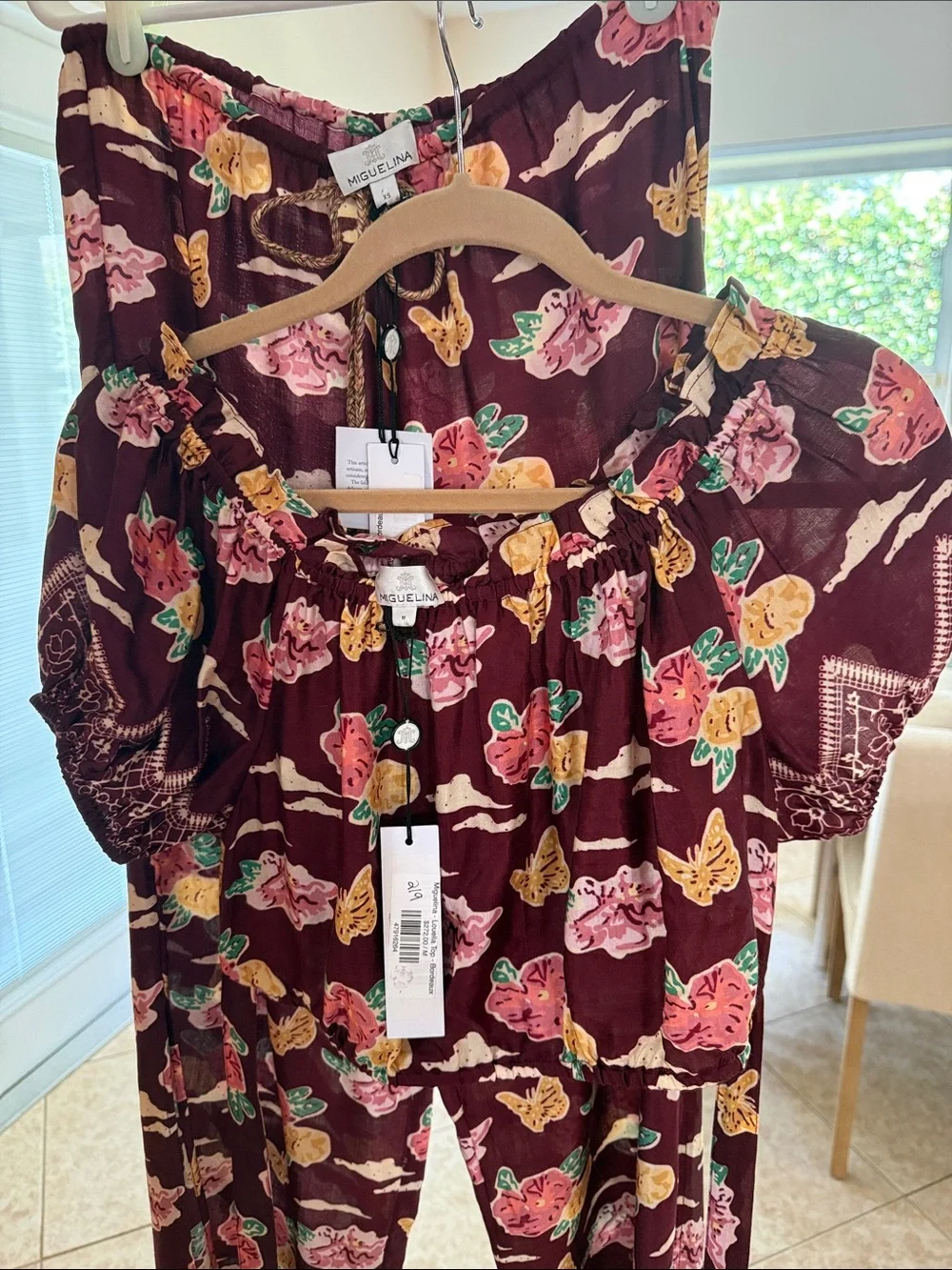 Miguelina Burgundy Floral Wide-Leg Jumpsuit Set
