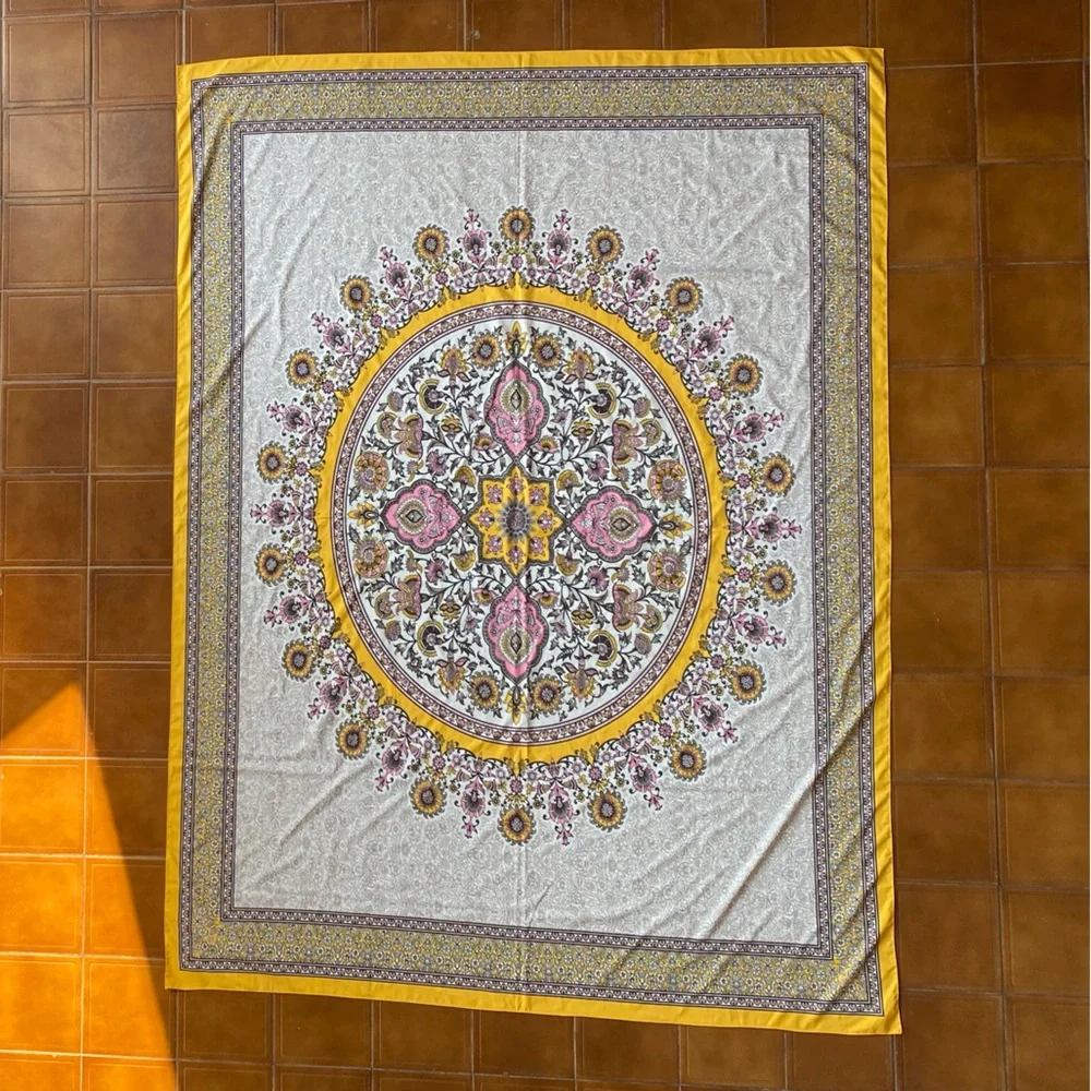 Elegant Yellow and Gray Tapestry Bed Cover Excellent Condition 58”X78”