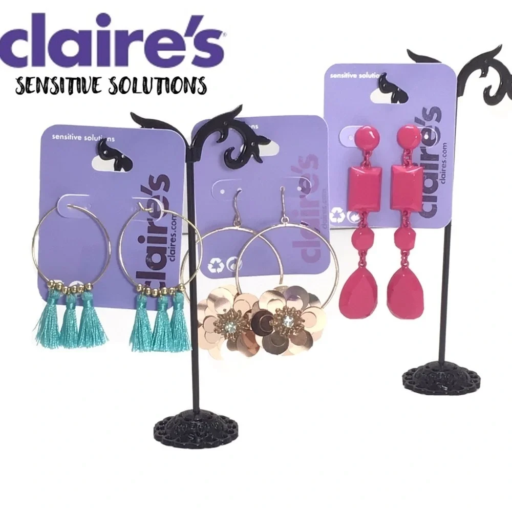 (3) Claire’s Fashion Boho Dangle Hoop Earrings- L5