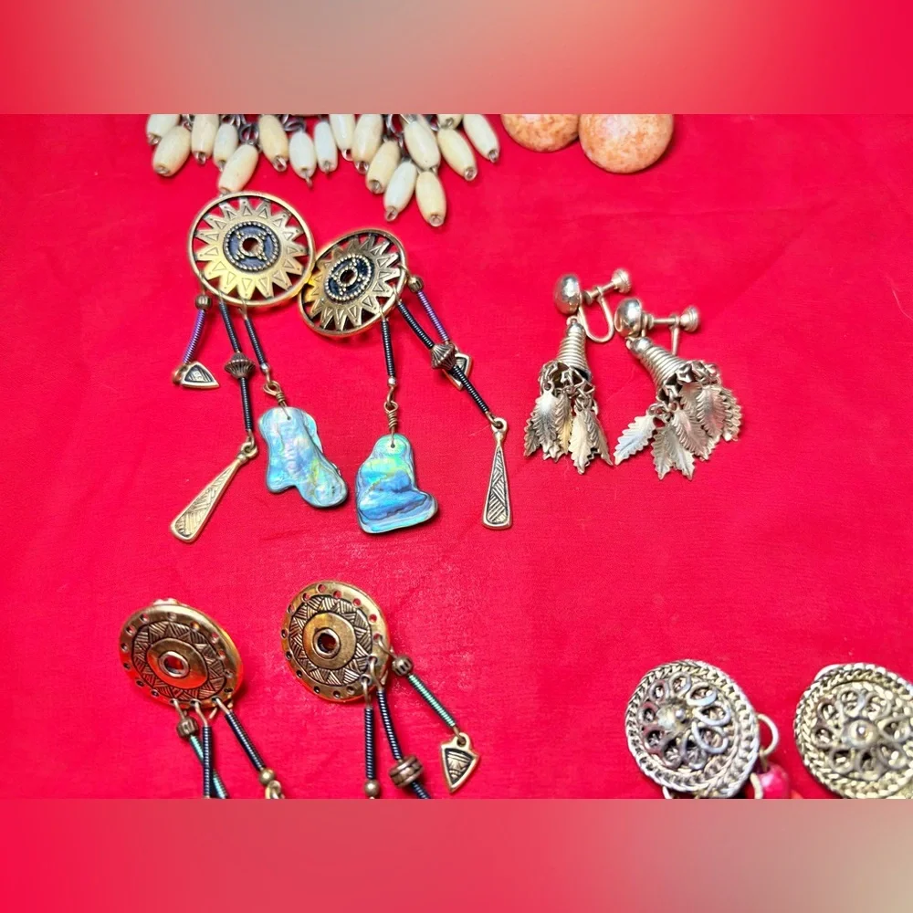 Vintage boho tribal western southwestern style clip on earring lot