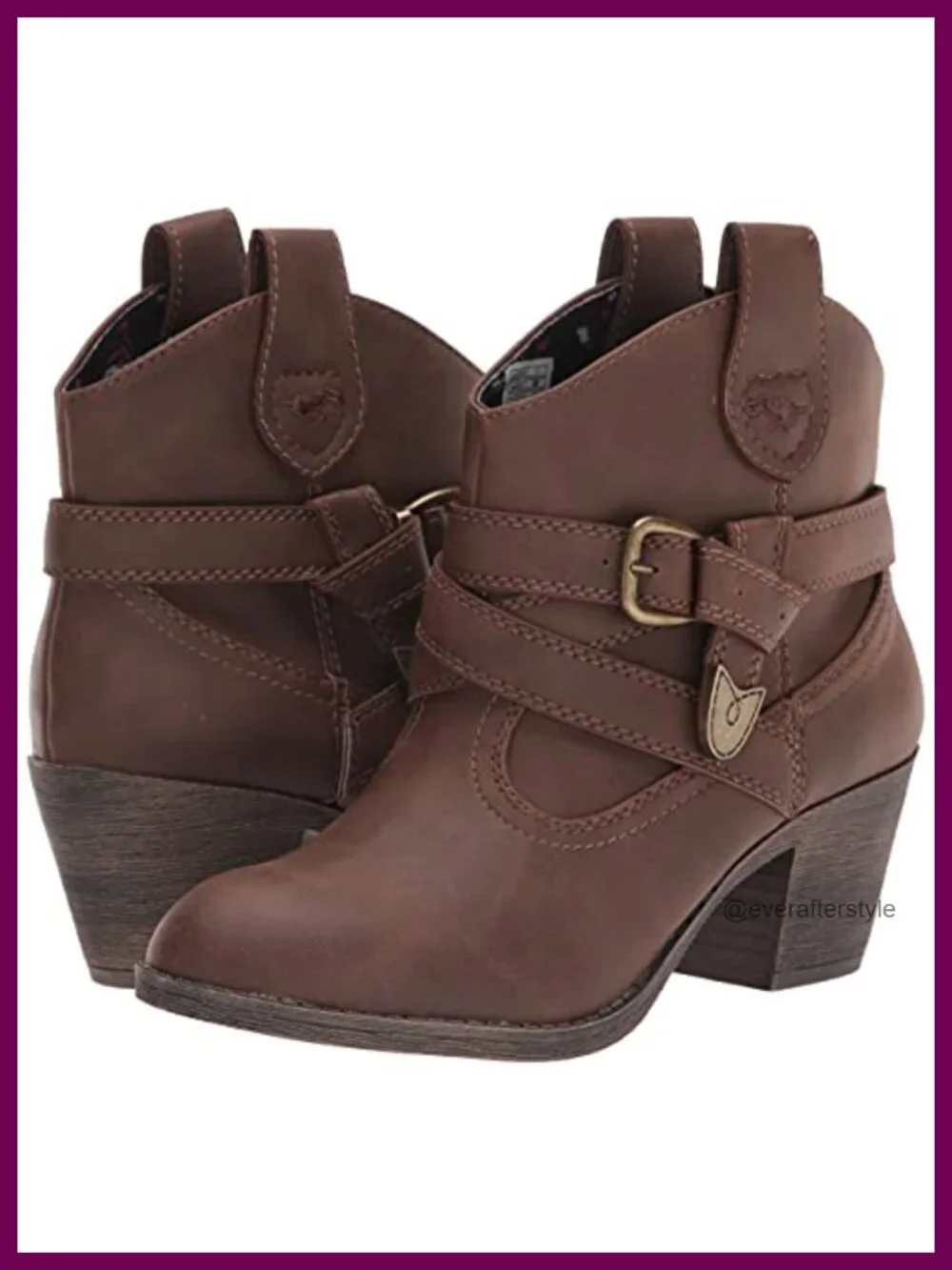 Western-Style Ankle Boot with Buckle Embellishment and Chunky Heel, Pull-Up Tabs