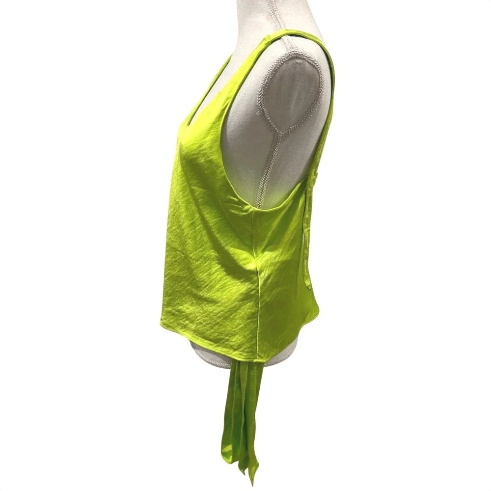 The Empower Satin Cami Neon Green V-Neck Tank Top with Scarf Medium