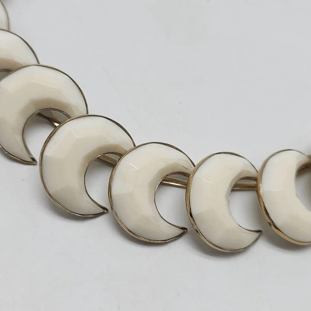 Vintage Gold Tone Chain Necklace With White Lucite Crescent Moon Links