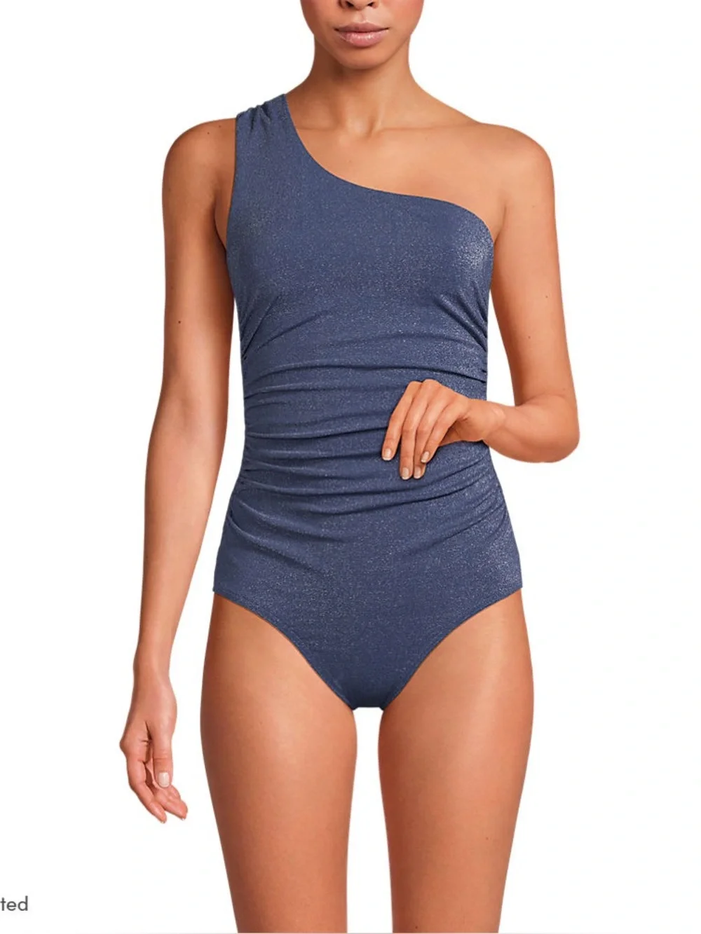 Lands' End Chlorine Resistant Shine Shirred One Shoulder One Piece Swimsuit 8L