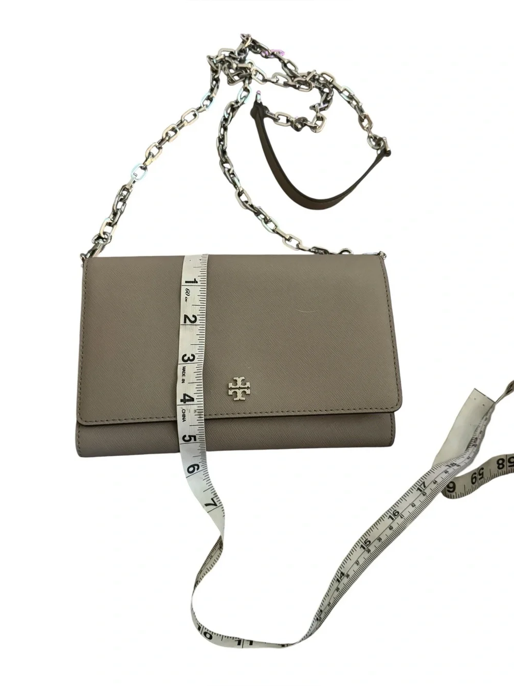 Tory Burch Robinson Chain Wallet in French Gray NWOT