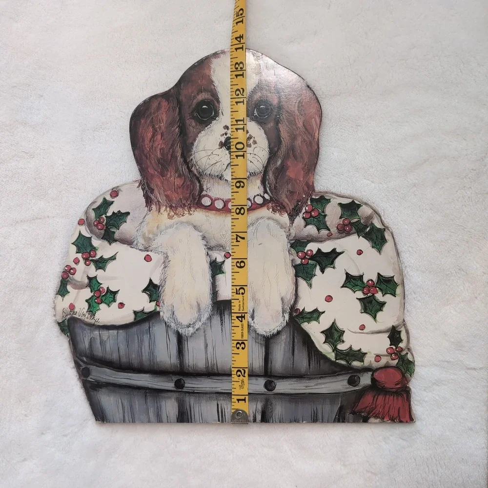 Vintage Christmas Puppy Silent Companion Wood Dummy Board Dog Wall Art Spaniel
