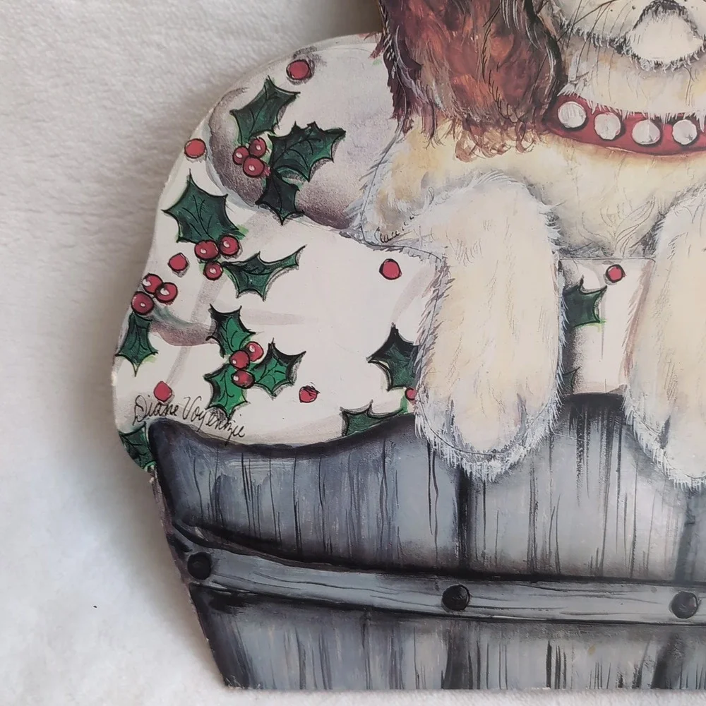 Vintage Christmas Puppy Silent Companion Wood Dummy Board Dog Wall Art Spaniel