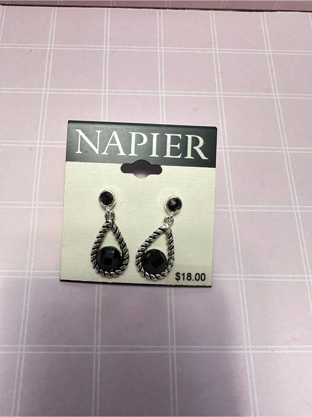 Napier Silver-Tone Black Faceted Teardrop Dangle Earrings