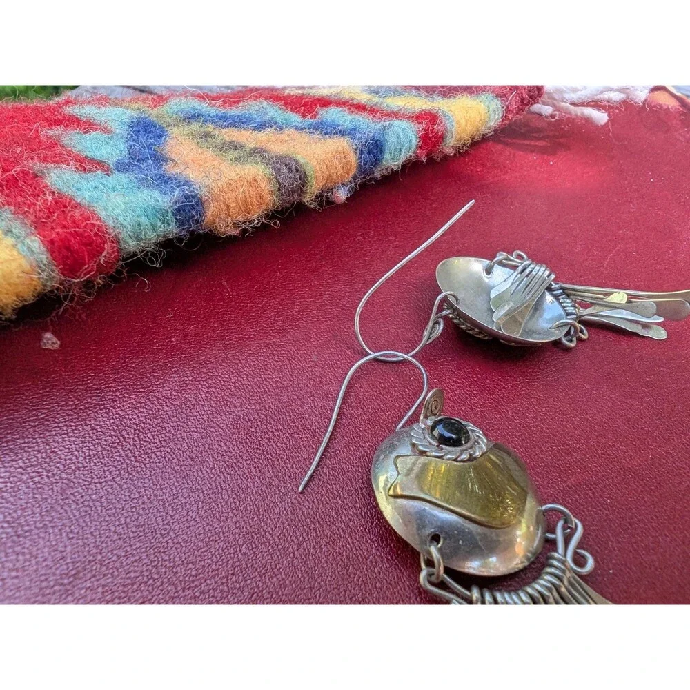 Vintage Mixed Metal Onyx Earrings