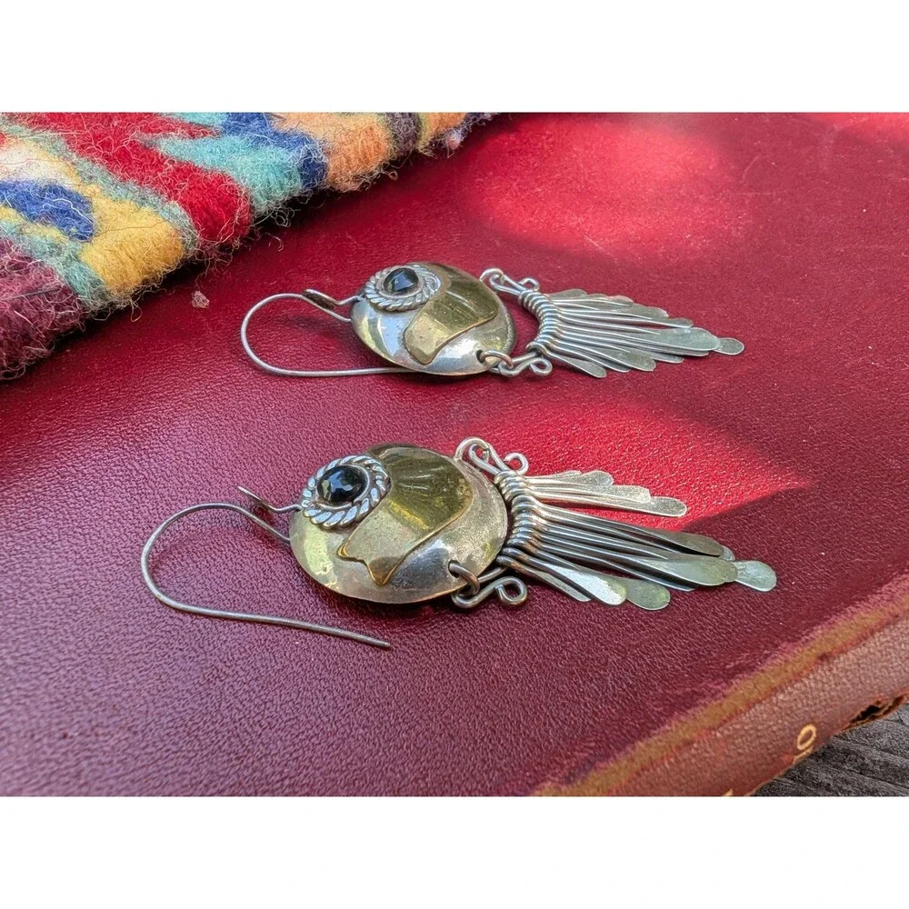 Vintage Mixed Metal Onyx Earrings