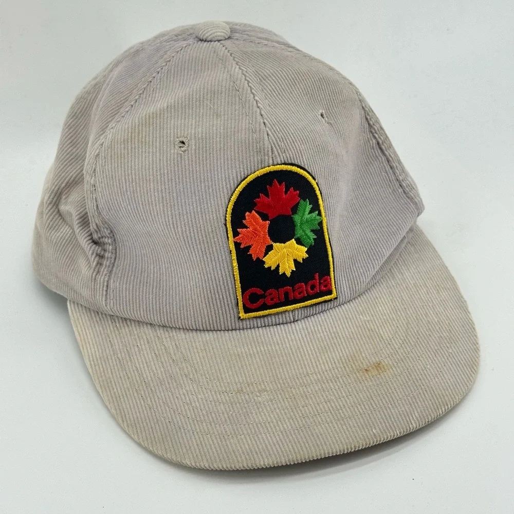 Vintage Canada Snapback Hat Corduroy Patch 80's‎ 90's Cap Beige Men's OSFA