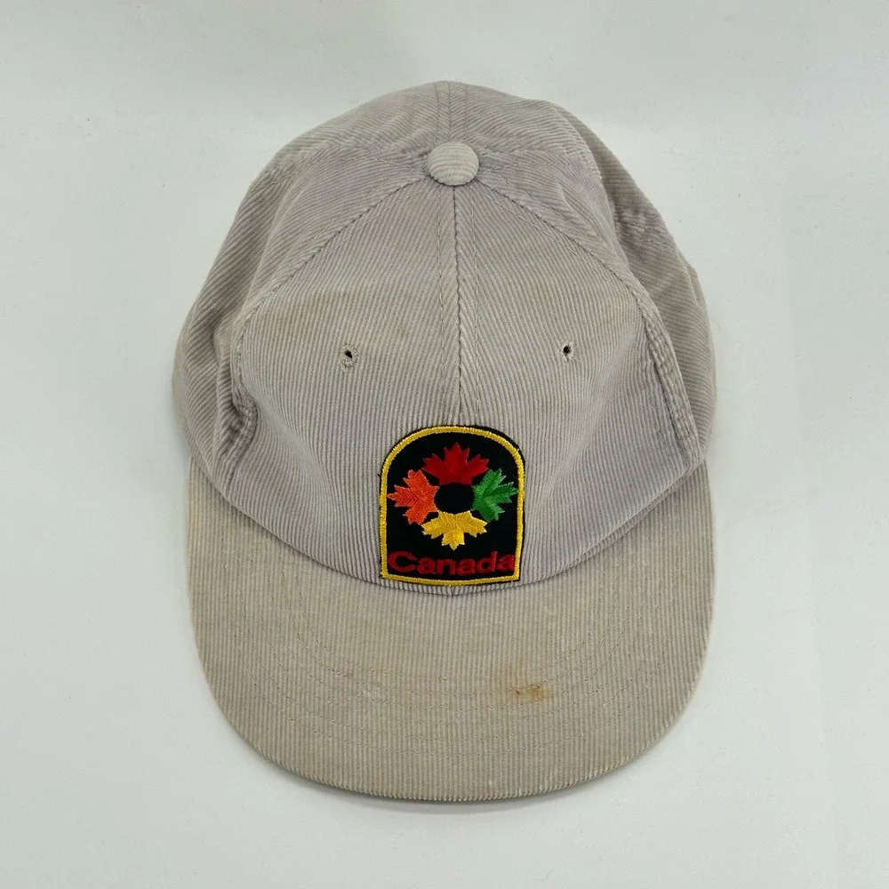 Vintage Canada Snapback Hat Corduroy Patch 80's‎ 90's Cap Beige Men's OSFA