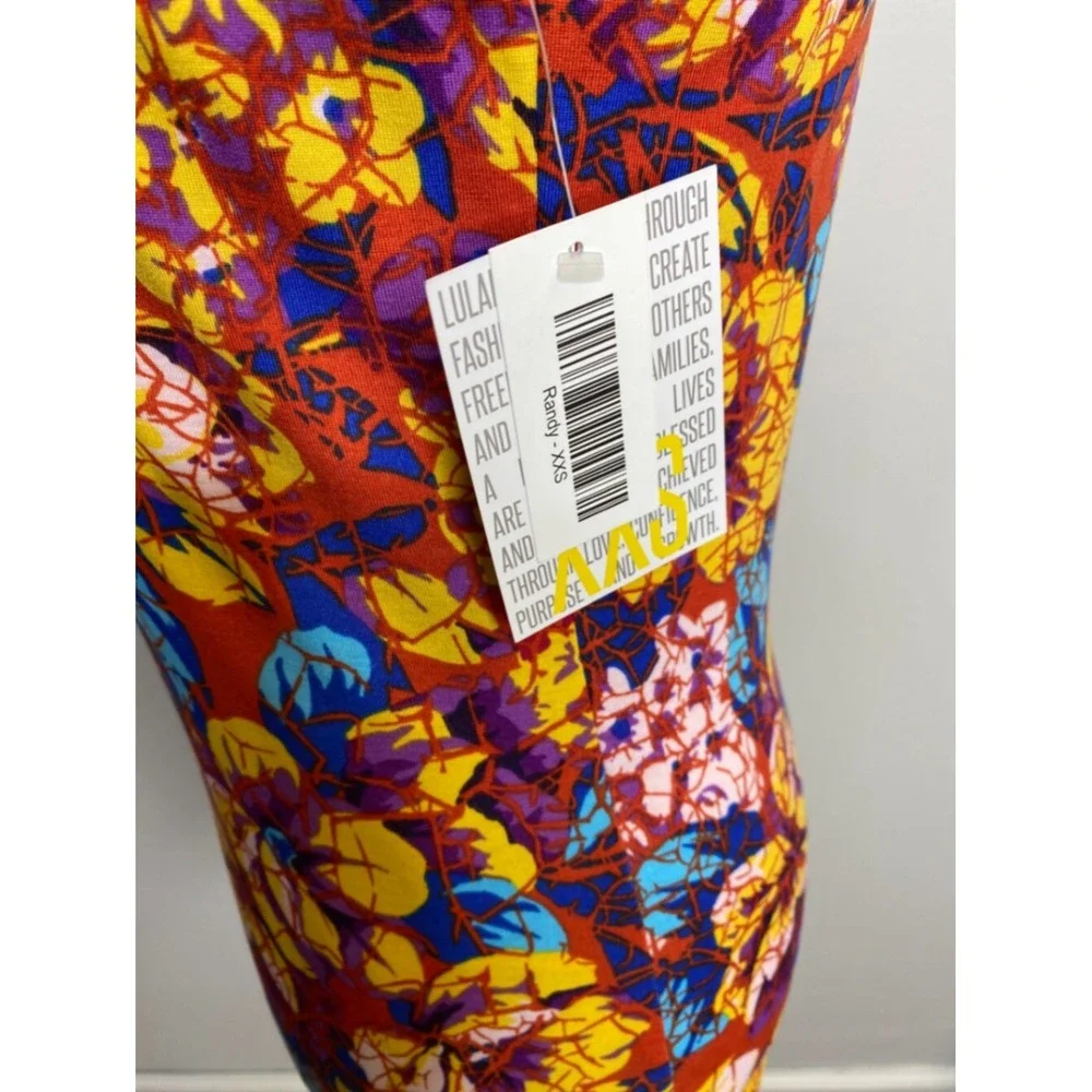 LuLaRoe Randy Baseball Tee XXS Orange Floral Abstract 3/4 Sleeve Raglan Shirt