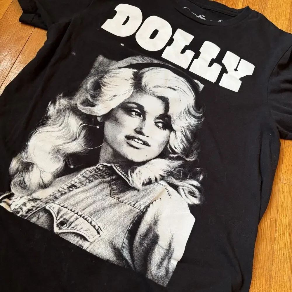 DOLLY PARTON Women’s Official T Shirt Black Country Music Star Queen Small