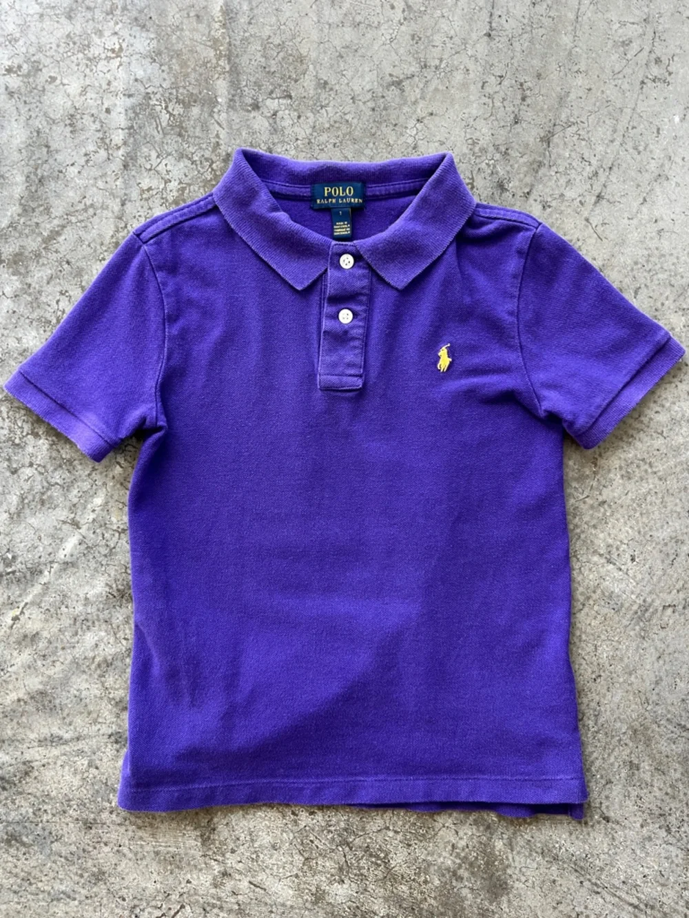 Ralph Lauren Kids Purple Short Sleeve Polo Shirt with Yellow Logo Embroidery Boy