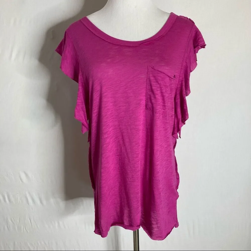 We The Free Pink So Easy Ruffle Sleeve Tee Small Free People Fuchsia NWT