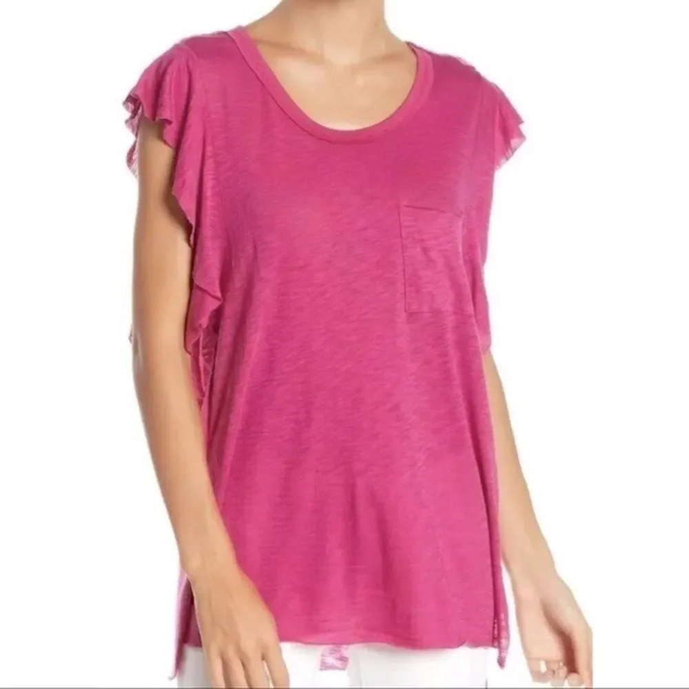 We The Free Pink So Easy Ruffle Sleeve Tee Small Free People Fuchsia NWT