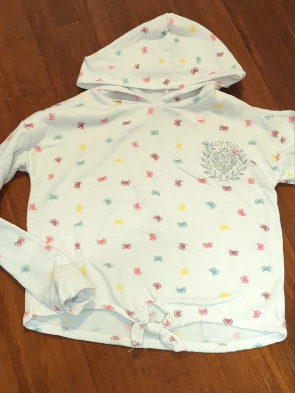 Insta Girl Sport White Hoodie with Multi Color Heart Print