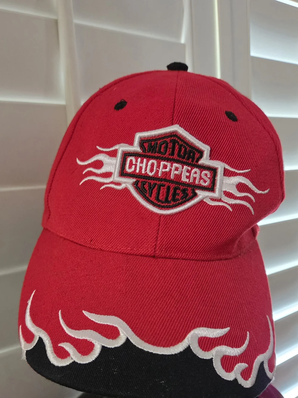Motor Choppers Cycles Hat Fire Flame Red Black Baseball Cap